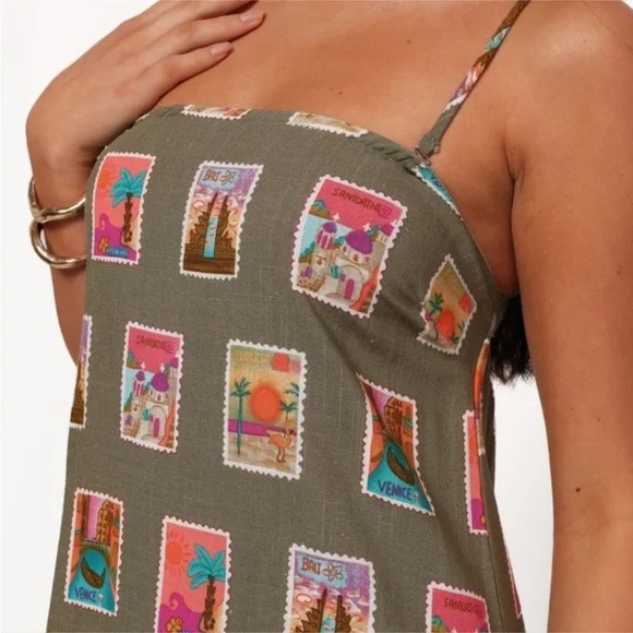 🎨Petal & Pup Postcard/Stamp Printed Maxi Dress - Picture 2 of 10